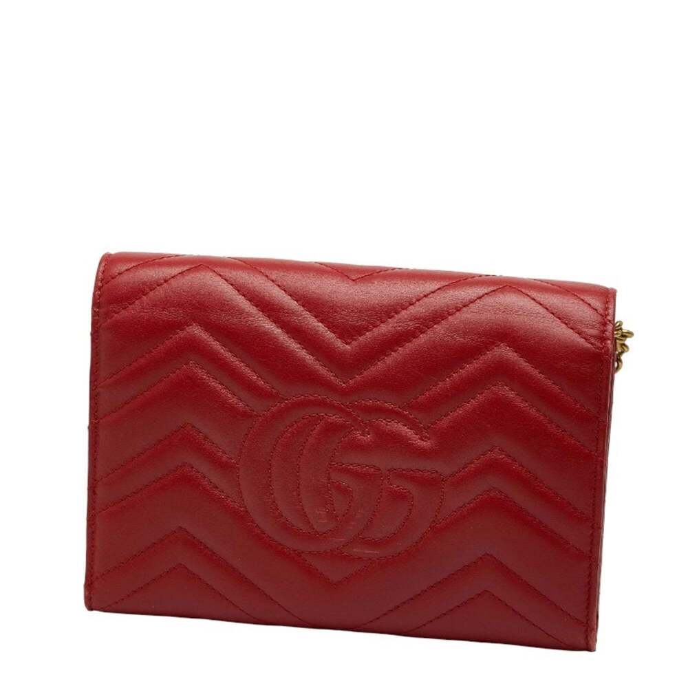 GUCCI Red Leather GG Marmont Shoulder Bag - Picture 2 of 8